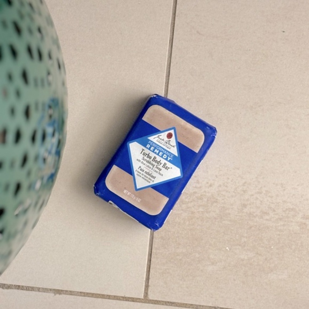 Jack Black Blue and Tan Turbo Body Bar Scrubbing Soap Blue Lotus Lava Rock